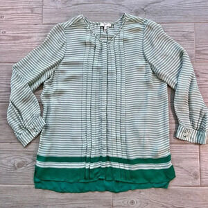 Joie Womens‎ Green Striped Silk Pintuck Pleated Long Sleeve Blouse Size Small